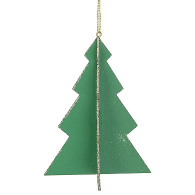 5.25" Green 3D Tree With Silver Glitter Accents Christmas Ornament