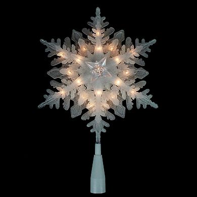 10" Lighted White Frosted Stacked Snowflake Christmas Tree Topper - Clear Lights