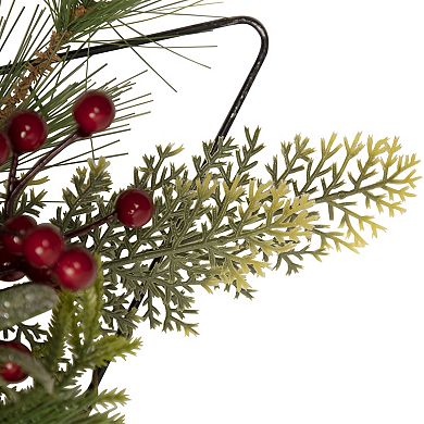 24" Pine Christmas Tree Wall Hanging Decoration with Berries and Holly