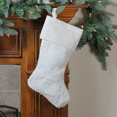 18" Cream White Quilted Christmas Stocking with a Velvet Cuff