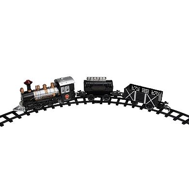 9-Piece Battery Operated Black and Silver Lighted & Animated Classic Train Set with Sound