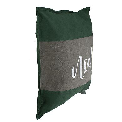 18" Green and Brown Suede "Noel" Christmas Throw Pillow