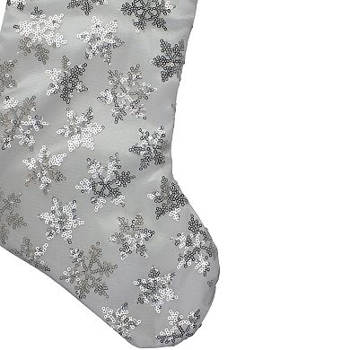 19 White and Silver Sequin Snowflake Christmas Stocking