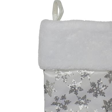 19 White and Silver Sequin Snowflake Christmas Stocking