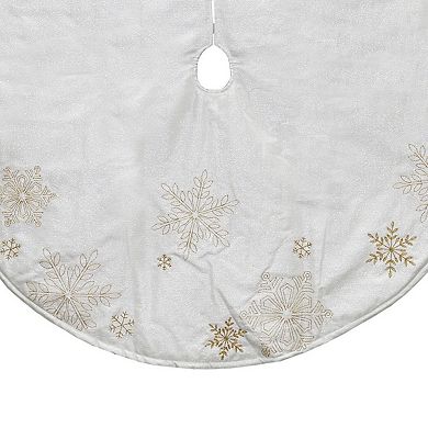 48" White with Gold Embroidered Snowflakes Christmas Tree Skirt