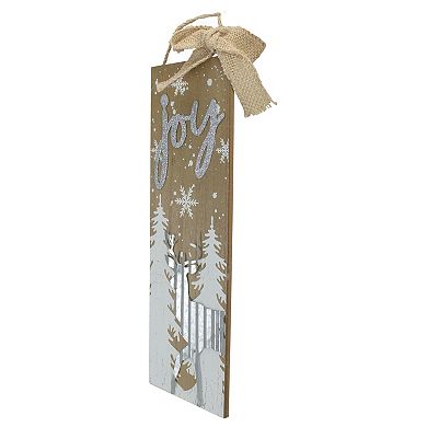12.5" White Trees and Snow with Metal Deer and Joy Wooden Christmas Wall Decor