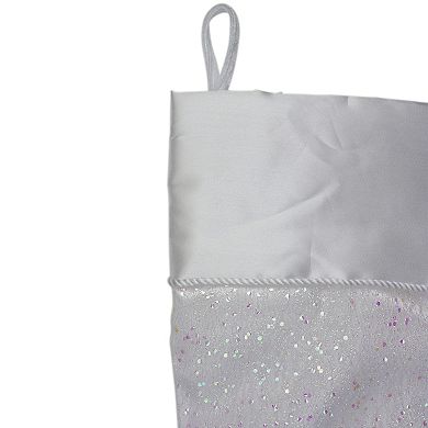 22.25" White with Pink Iridescent Glitter Christmas Stocking with Satin Cuff