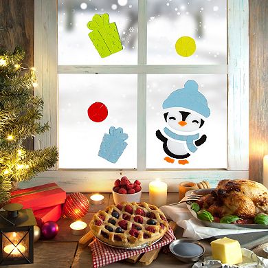 Penguin and Presents Gel Christmas Window Clings
