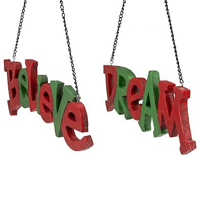 9.5" Red and Green Hanging "Believe' and "Dream" Christmas Wall Decoration 9.5"