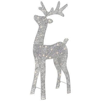 39.5" LED Lighted Silver Glitter Reindeer Outdoor Christmas Decoration