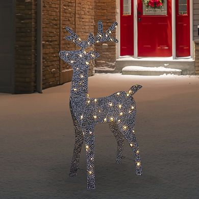 39.5" LED Lighted Silver Glitter Reindeer Outdoor Christmas Decoration