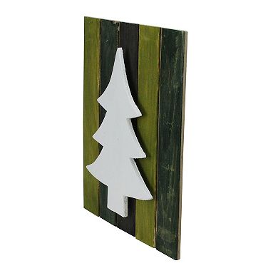 13" Wood Tree on Green Washed Pallet Inspired Frame Christmas Wall Hanging