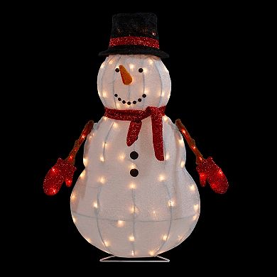 32" Lighted 3D Chenille Snowman in Top Hat Outdoor Christmas Decoration