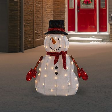 32" Lighted 3D Chenille Snowman in Top Hat Outdoor Christmas Decoration