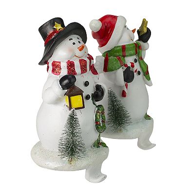 Set of 2 Glitter Dusted Snowman Christmas Stocking Holders 7.25"