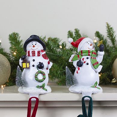 Set of 2 Glitter Dusted Snowman Christmas Stocking Holders 7.25"