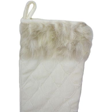20.5" Quilted Cream and Tan Velveteen Christmas Stocking with Faux Fur Cuff