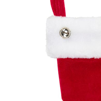 6" Red Velvet Christmas Stocking with Cuff and Silver Bell Accent