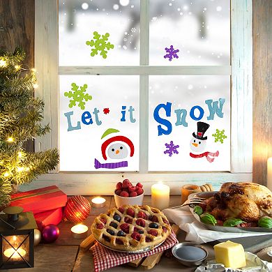 Let It Snow Santa and Snowman Gel Christmas Window Clings