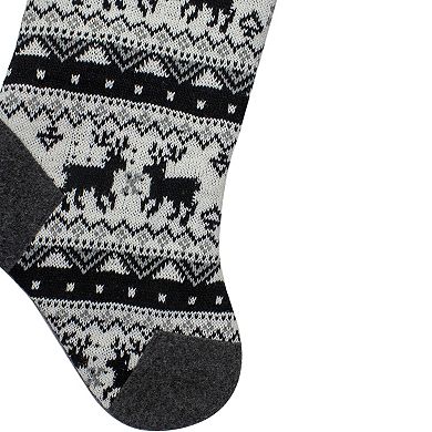 21" Black Gray and White Rustic Lodge Knit Christmas Stocking with Sherpa Cuff