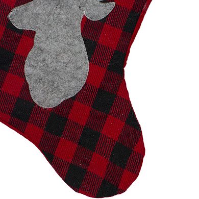 20.5" Red and Black Buffalo Plaid Reindeer Christmas Stocking