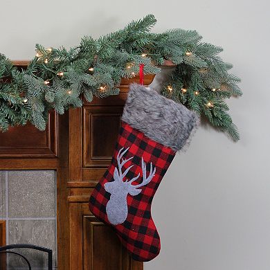 20.5" Red and Black Buffalo Plaid Reindeer Christmas Stocking