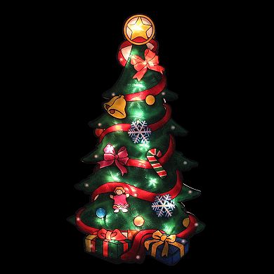 17.75" Lighted Christmas Tree with Presents Window Silhouette