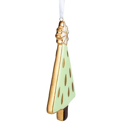 4.5" Green and Gold Christmas Tree Hanging Ornament