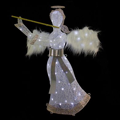 36" LED Lighted Lace Angel with Flute Outdoor Christmas Decoration