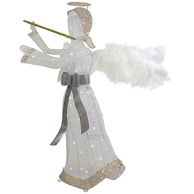 36" LED Lighted Lace Angel with Flute Outdoor Christmas Decoration