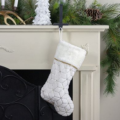 20" Cream and Gold Faux Fur Geometric Pattern Christmas Stocking