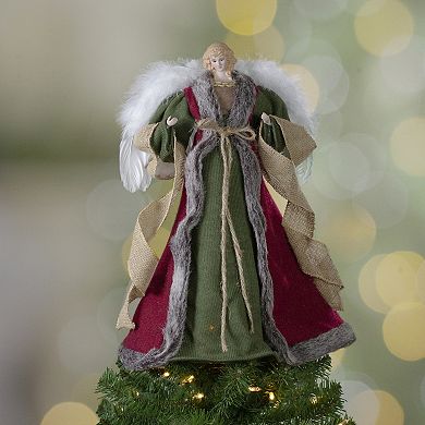 18" Green and Brown Angel in a Dress Christmas Tree Topper - Unlit