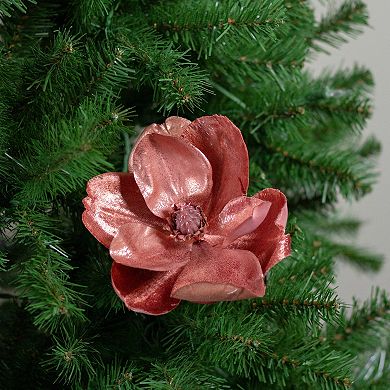 7" Coral Pink Artificial Fabric Magnolia Christmas Clip Ornament