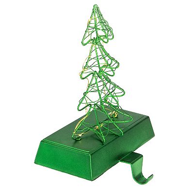 8" LED Lighted Green Wired Christmas Tree Stocking Holder