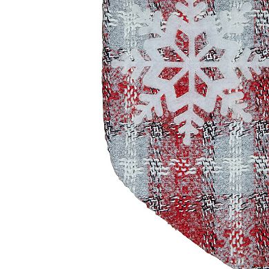 18-Inch Red and White Plaid Faux Fur Christmas Stocking with Snowflake