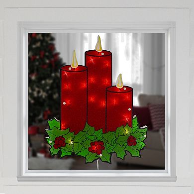 17.5" Lighted Red Three Candles Christmas Window Silhouette