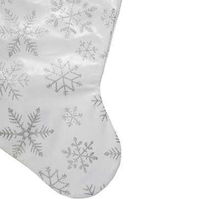 20" White and Silver Snowflakes Christmas Stocking