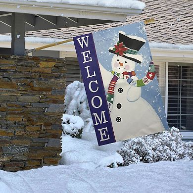 Blue and White Happy Snowman Welcome Outdoor Garden Flag 28" x 40"