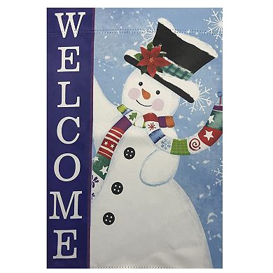 Blue and White Happy Snowman Welcome Outdoor Garden Flag 28" x 40"