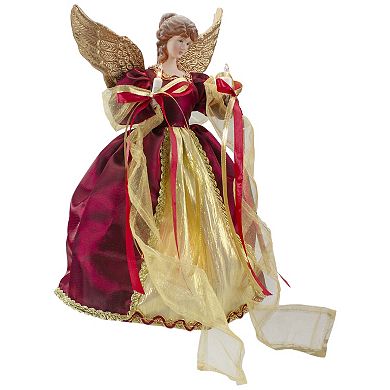 13.5" Lighted Red and Gold Angel with Wings Christmas Tree Topper - Clear Lights