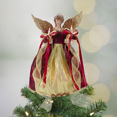 13.5" Lighted Red and Gold Angel with Wings Christmas Tree Topper - Clear Lights