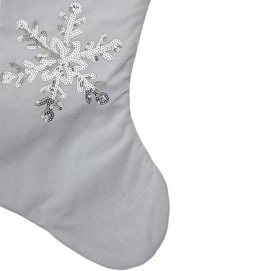 20" Silver and White Snowflake Christmas Stocking with Silver Cuff