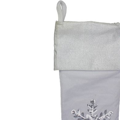 20" Silver and White Snowflake Christmas Stocking with Silver Cuff