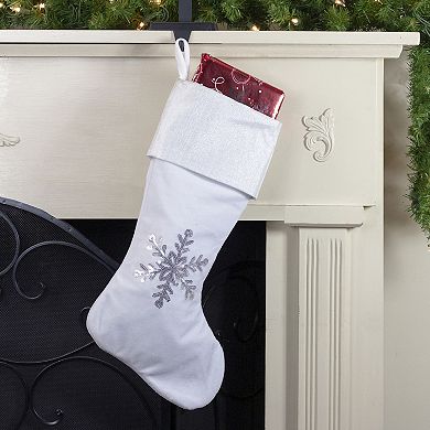 20" Silver and White Snowflake Christmas Stocking with Silver Cuff