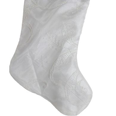 20.5-Inch White Glitter Sheer Organza With a Faux Fur Cuff Christmas Stocking