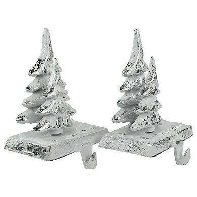 Set of 2 Silver Christmas Tree Stocking Holders 5.75"