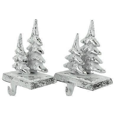 Set of 2 Silver Christmas Tree Stocking Holders 5.75"