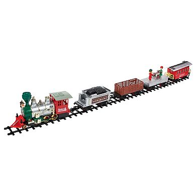 35pc Silver and Red Battery Operated Lighted and Animated Classic Train Set with Sound