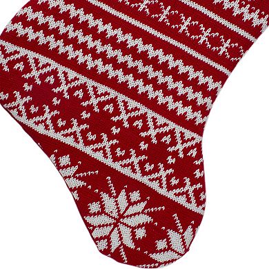 22" Red and White Rustic Lodge Knit Christmas Stocking with Cuff