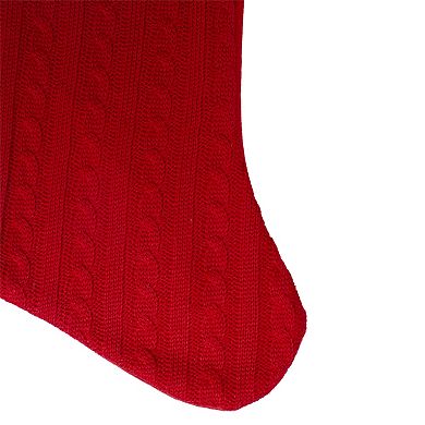 19" Red and White Cable Knit and Faux Fur Cuff Christmas Stocking